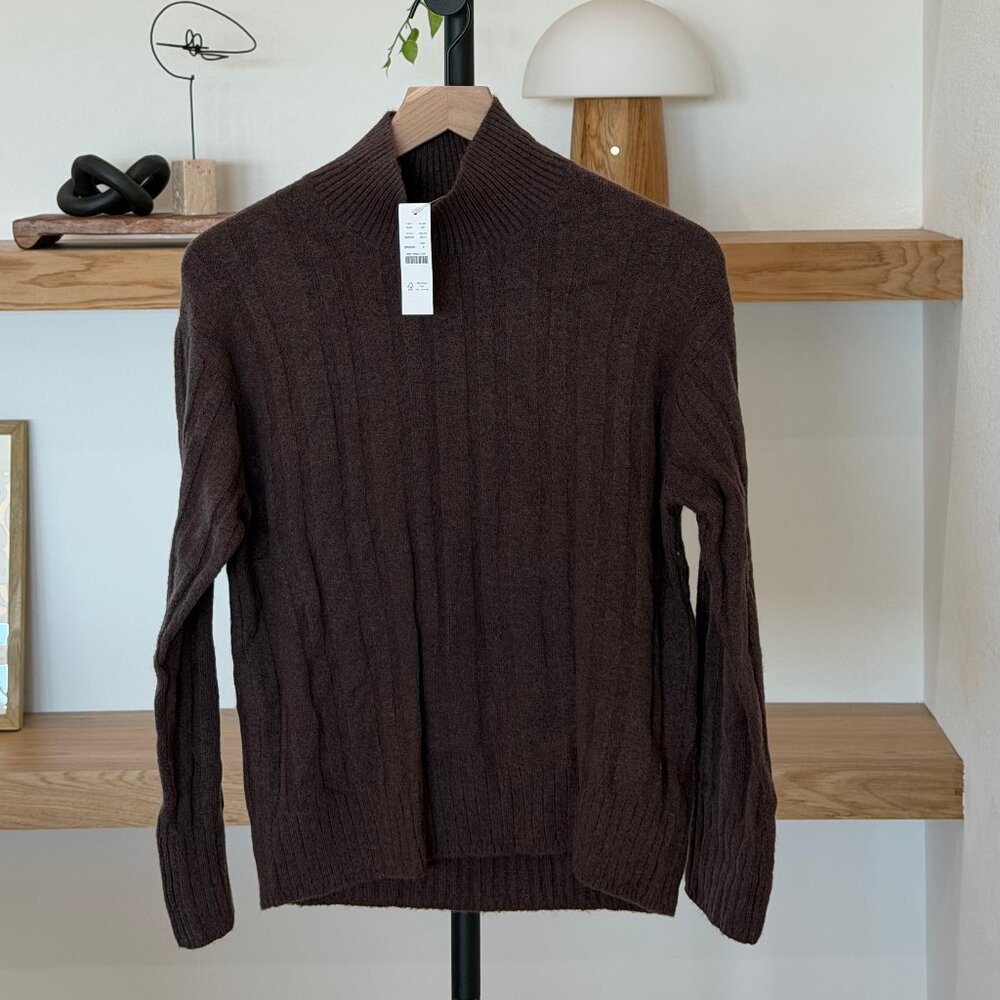 NWT J. Crew Ribbed Mockneck Sweater in Supersoft Yarn - Deep Chocolate - S